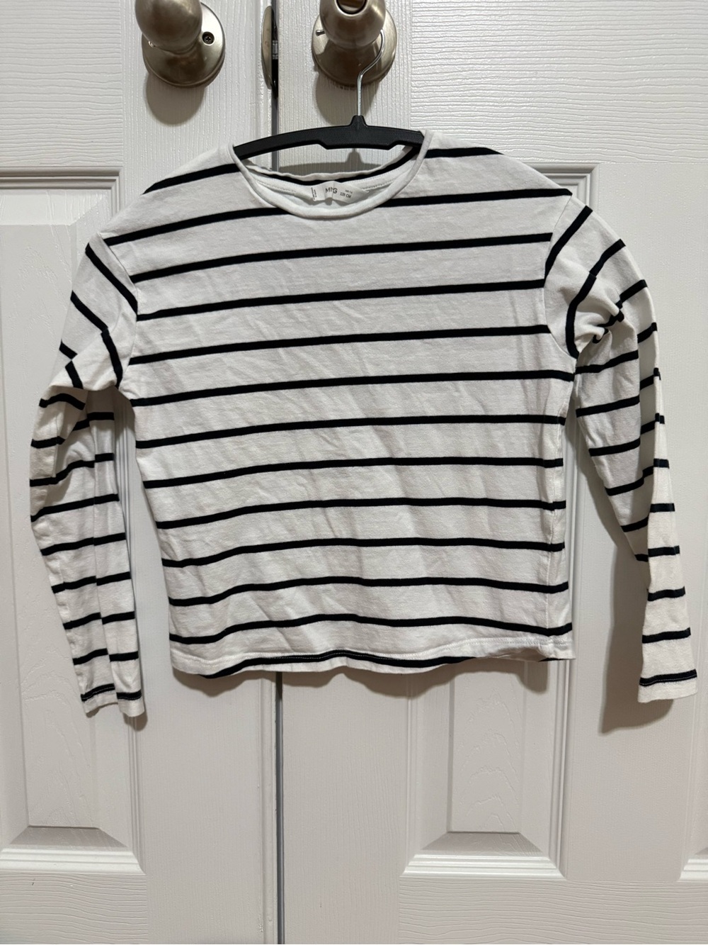 Mango white and black striped long-sleeve tee